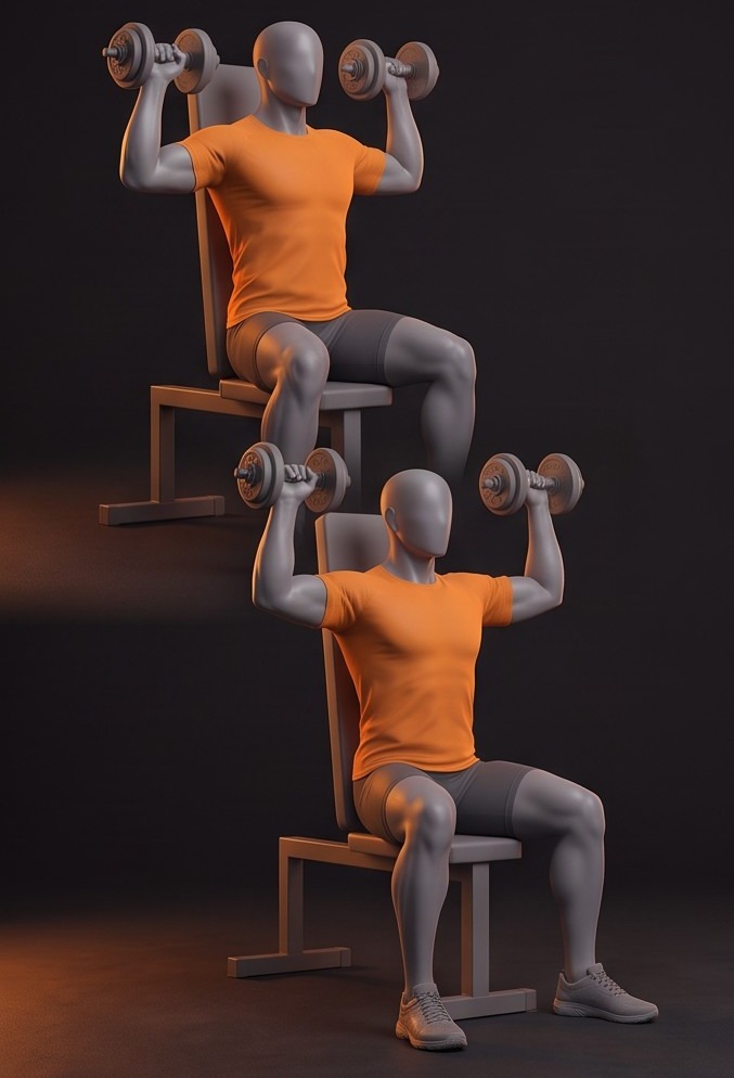 Ilustração 3D de Desenvolvimento halteres, com roupa desportiva