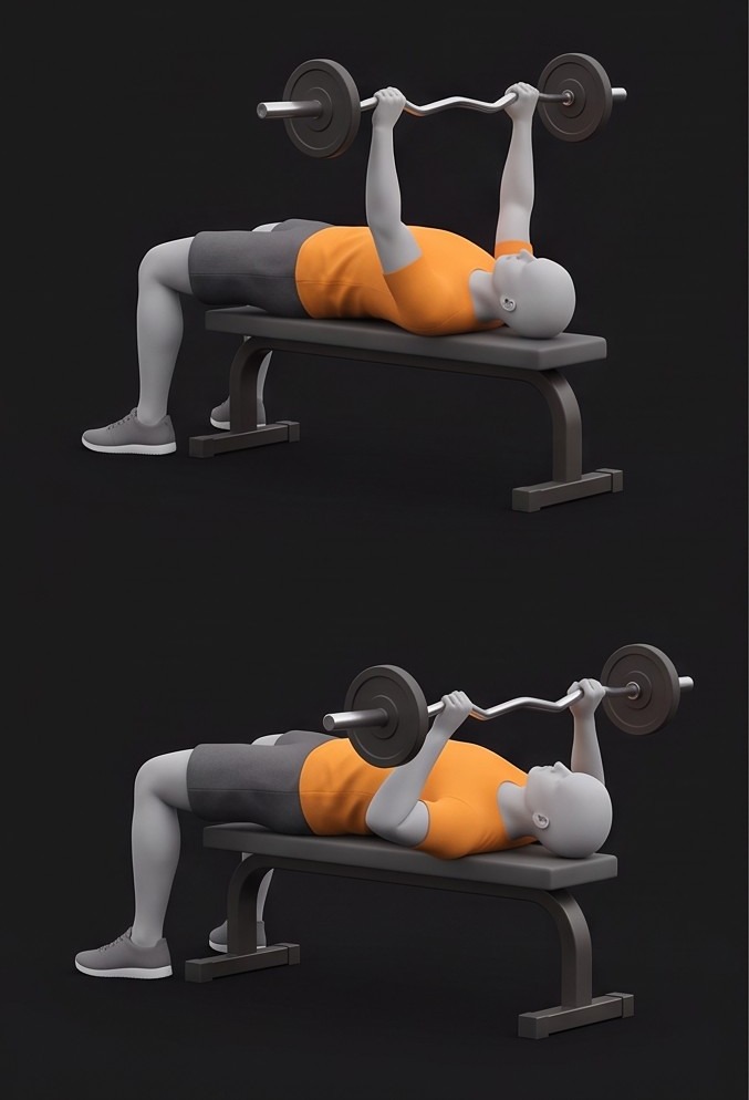 Ilustração 3D de Tríceps testa, com roupa desportiva